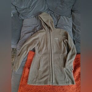 Long Columbia Khaki Hooded Fleece Coat Size Small